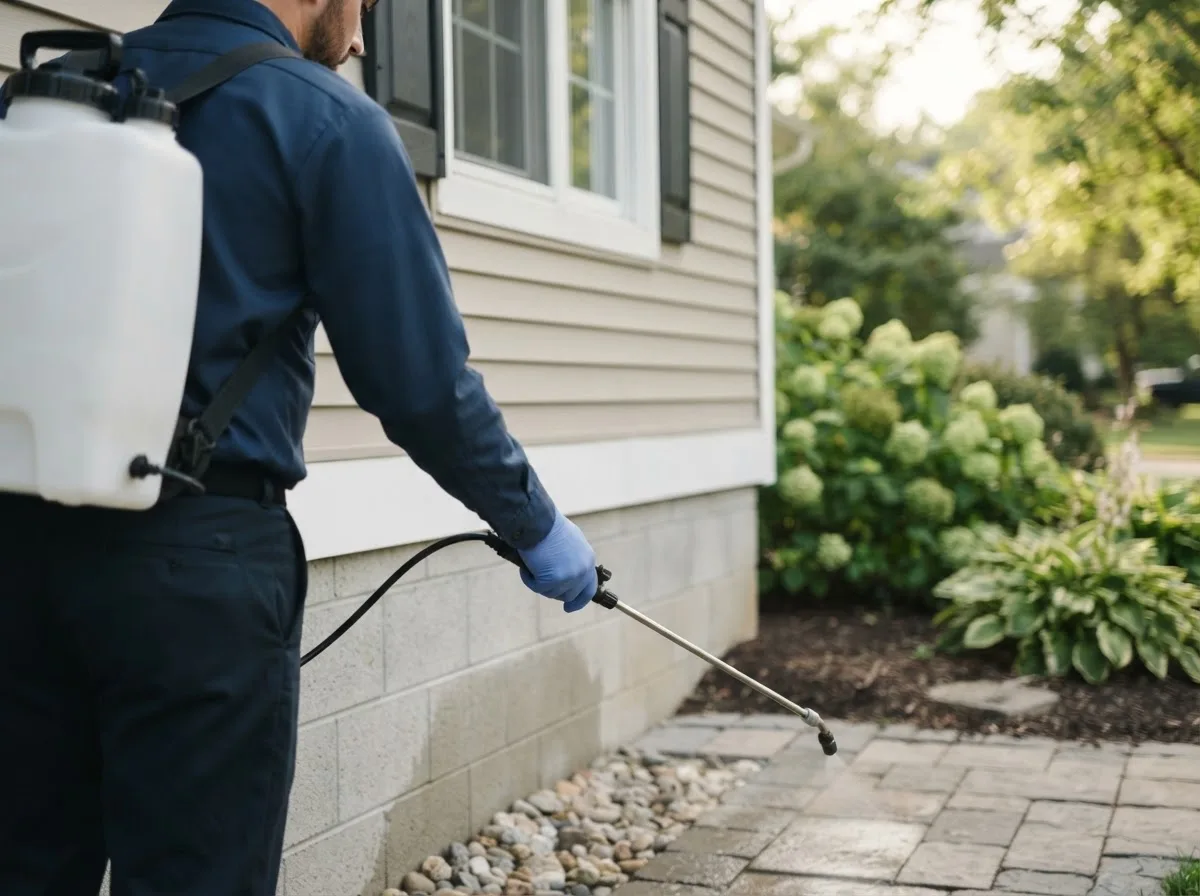 Pest control technician inspecting a home in Sudbury, MA